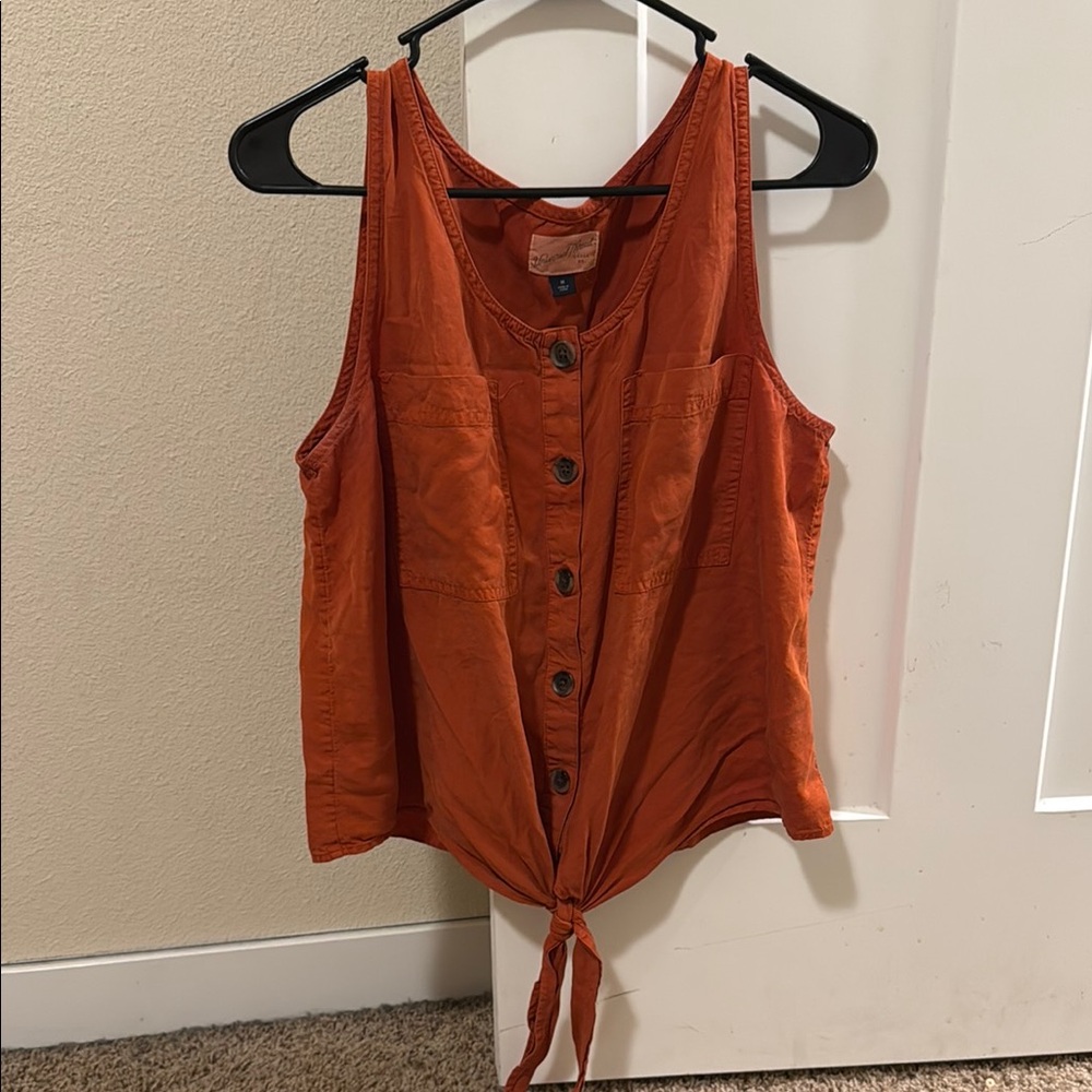 Universal Thread Orange Buttoned Tie Front Tank Top